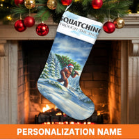 Bigfoot Holiday Stocking, Squatching Through the Snow Christmas Stocking, Personalized Christmas Stocking, Sasquatch Fireplace Decor Present