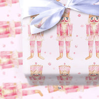 Watercolor Christmas Ballet Gift Wrap, Pink Nutcracker Wrapping Paper, Holiday Soldier Wrapping Paper, Pastel Adorable Girl Gift Wrapping Paper