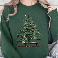 Festive Winter Sleigh Crewneck, Christmas Tree Sweatshirt, Vintage Holiday Graphic Sweater, Comfy Christmas Pullover, Adorable Xmas Holiday Present