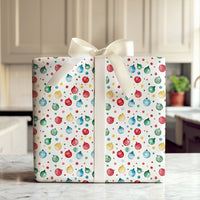 Festive Holiday Baubles Gift Wrap, Watercolor Christmas Ornament Wrapping Paper, Colorful Xmas Wrapping Paper, Winter Present Wrap