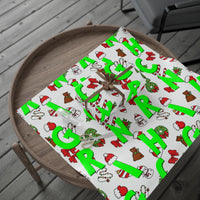 Festive Holiday Icons Gift Wrap, Green Joy Christmas Wrapping Paper, Xmas Pattern Wrapping Paper, Seasonal Holiday Gift Wrapping Paper Roll