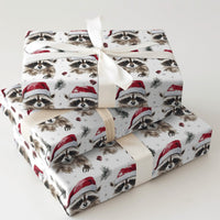 Santa Hat Animal Gift Wrap, Christmas Raccoon Wrapping Paper, Woodland Watercolor Wrapping Paper, Pinecone Holiday Gift Wrap Paper