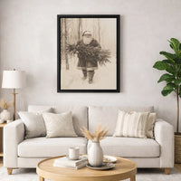 Sketch Santa Carrying Tree Canvas Print, Vintage Santa Claus Wall Art, Rustic Christmas Canvas Decor, Holiday Canvas Art, Xmas Home Present
