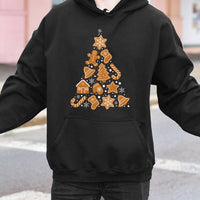 Holiday Baking Graphic Hooded Sweatshirt, Gingerbread Cookie Christmas Tree Hoodie, Adorable Xmas Baker Pullover, Comfy Winter Pastry Chef Jumper