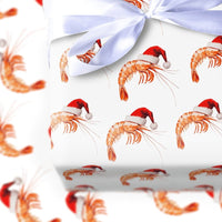 Humorous Santa Hat Seafood Gift Wrap, Christmas Shrimp Wrapping Paper, Coastal Holiday Wrapping Paper, Humorous Ocean Festive Wrapping Paper