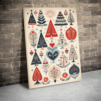Nordic Holiday Woodland Pattern Canvas Print, Scandinavian Folk Art Christmas Trees Wall Art, Festive Poster, Digital Download