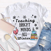 Winter Holiday Educator Shirt, Snowflake Teaching Bright Minds Teacher Christmas T-Shirt, Teacher Christmas Lights Tee, Holiday T-Shirt