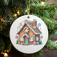 Whimsical Candy Cottage Ceramic Ornament, Gingerbread House Christmas Ornament, Adorable Holiday Tree Keepsake Ornament, Festive Xmas Present