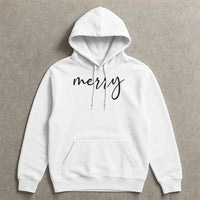Minimalist Script Holiday Sweatshirt, Merry Christmas Hoodie, Comfy Xmas Winter Pullover Hoodie, Aesthetic Christmas Season Hooded Top