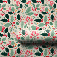 Botanical Greenery Gift Wrap, Christmas Holly Berry Wrapping Paper, Traditional Holiday Wrapping Paper, Classic Winter Gift Wrap Roll