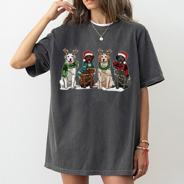 Reindeer Antlers Dog T-Shirt, Christmas Labrador T-Shirt, Holiday Lights Dog Shirt, Christmas Pet Graphic Tee, Dog Lover Pres