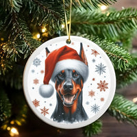 Doberman Christmas Tree Ornament, Doberman Pinscher Santa Hat Ornament, Adorable Dog Breed Ceramic Ornament, Pet Lover Xmas Decor, Puppy Present