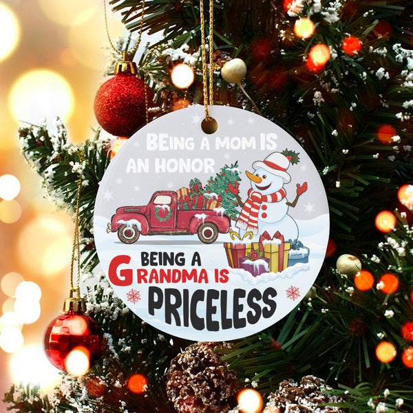 Snowman Red Truck Christmas Ornament, Being a Grandma Is Priceless Ornament, Grandma Ceramic Keepsake Ornament, Holiday Prese