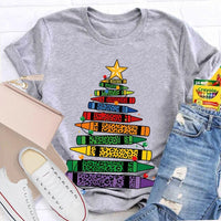 Art Teacher T-Shirt, Colored Pencils Leopard Christmas Tree Shirt, Holiday Graphic Tee, Festive Art Teacher Shirt, Christmas Present for Her