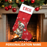 Santa Hat Frenchie Holiday Decor, Personalized French Bulldog Christmas Stocking, Velboa Fabric Stocking, Custom Dog Lover Pet Present