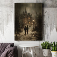 Snowy Winter Estate Canvas Print, Victorian Christmas Canvas Art, Vintage Holiday Manor Canvas Decor, Nostalgic Xmas Wall Art