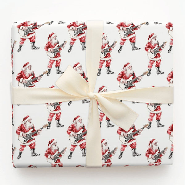 Electric Guitar Santa Wrapping Paper, Rockstar Santa Wrapping Paper, Rock and Roll Christmas Wrapping Paper, Musician Gift Wr