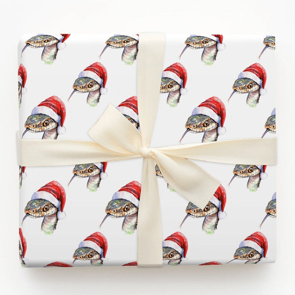 Watercolor Santa Hat Snake Gift Wrap, Christmas Snake Wrapping Paper, Humorous Reptile Holiday Paper, Adorable Animal Lover X
