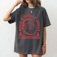 Have A Holly Jolly Christmas Graphic Tee, Retro Santa T-Shirt, Vintage Santa Claus Shirt, Adorable Holiday Season Graphic T-Shirt for Xmas