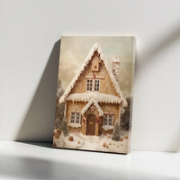 Snowy Winter Landscape Print, Gingerbread House Christmas Wall Art, Whimsical Holiday Poster, Digital Download Xmas Decor