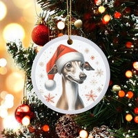 Santa Hat Iggy Dog Tree Decor, Italian Greyhound Christmas Ornament, Ceramic Puppy Keepsake, Pet Lover Holiday Tree Decoration