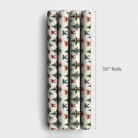Festive Tree and Bow Gift Wrap Roll, Watercolor Christmas Wrapping Paper, Colorful Holiday Wrapping Paper, Retro Xmas Gift Wrap Paper