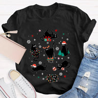 Holiday Cat Snowflakes T-Shirt, Black Cats Christmas Shirt, Adorable Xmas Lights Graphic Tee, Festive Kitty Lover Shirt, Winter Holiday Present
