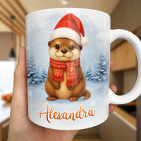 Personalized Holiday Animal Coffee Mug, Christmas Otter Mug, Festive Winter Otter Ceramic Mug, 11oz 15oz Seasonal Xmas Present