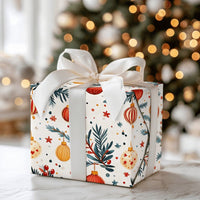 Pine Bough Christmas Gift Wrap, Watercolor Ornaments Wrapping Paper, Festive Holiday Wrapping Paper, Traditional Xmas Present Paper Roll