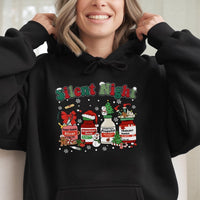Humorous Medical Christmas Medicine Hooded Sweatshirt, Silent Night Nurse Hoodie, ICU Nurse Holiday Hoodie, Healthcare Winter Pullover Present