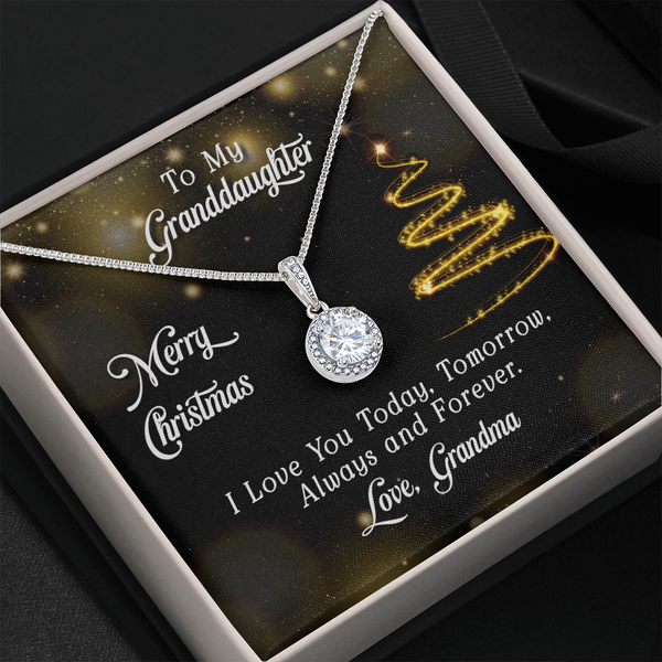 Cushion Cut CZ Pendant Necklace, Granddaughter Eternal Hope Necklace, White Gold Over Stainless Steel, Christmas Keepsake Jew