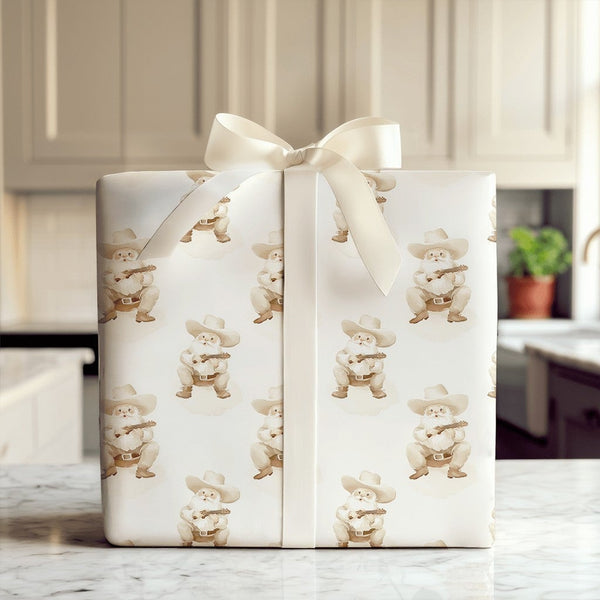 Banjo Santa Christmas Gift Wrap Paper, Cowboy Santa Wrapping Paper, Western Holiday Wrapping Paper, Rustic Country Xmas Gift 