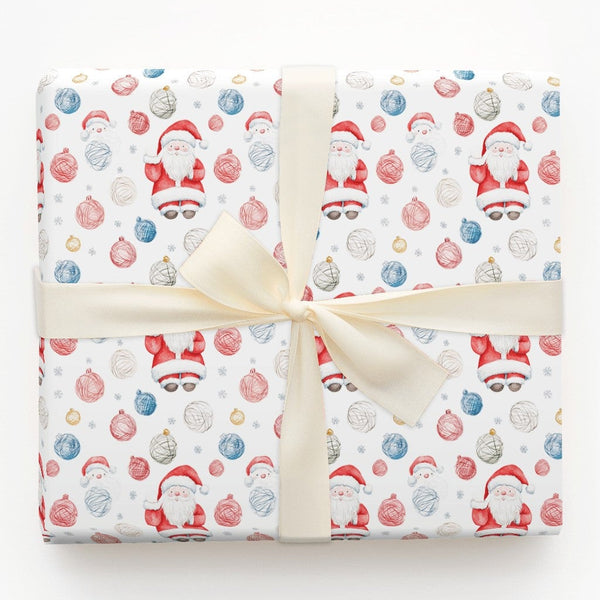 Crafter Santa Claus Ornament Wrapping Paper, Yarn Ball Santa Wrapping Paper, Knitting Christmas Wrapping Paper, Holiday Gift 