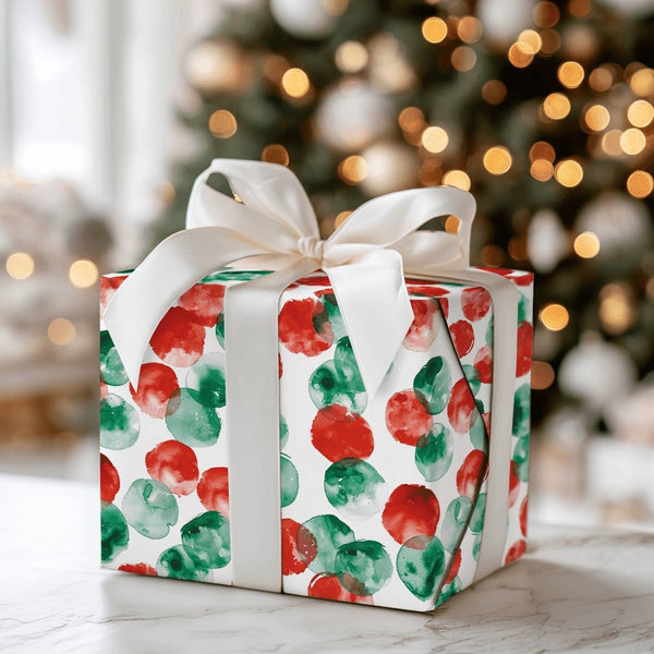 Red Green Gift Wrap, Watercolor Polka Dot Wrapping Paper, Modern Dot Wrapping Paper, Adorable Holiday Gift Wrap, Christmas Wr