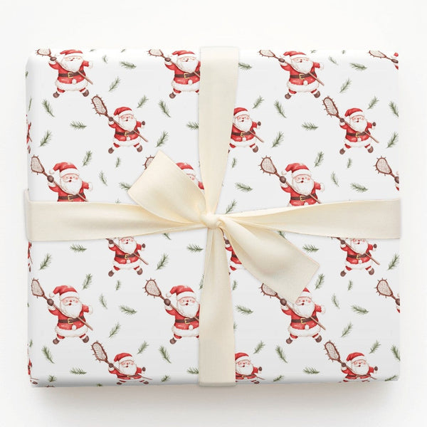 Lacrosse Sports Christmas Gift Wrap, Lacrosse Santa Wrapping Paper, Lacrosse Coach Holiday Wrapping Paper, Lax Santa Christma