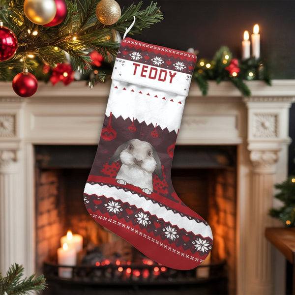 Ugly Sweater Rabbit Christmas Stocking, Holland Lop Bunny Christmas Stocking, Pet Lover Holiday Stocking, Adorable Bunny Mant