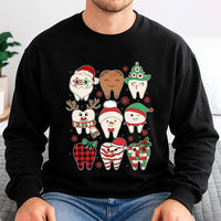 Adorable Festive Teeth Graphic Crewneck, Dentist Christmas Sweatshirt, Humorous Dental Office Holiday Pullover, Hygienist Xmas Sweater