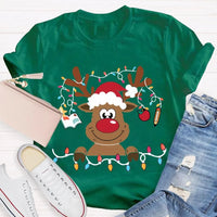 Festive Lights Elk Shirt, Christmas Elk T-Shirt, Holiday Reindeer Tee, Adorable Winter Graphic Tee, Xmas Holiday Apparel Present