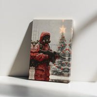 Dark Winter Christmas Canvas Print, Post-Apocalyptic Soldier Canvas Art, Dystopian Gamer Wall Art Canvas, Sci-Fi Military Artwork Canvas