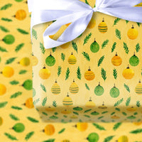 Holiday Pine Sprigs Gift Wrap, Watercolor Christmas Ornaments Wrapping Paper, Festive Xmas Wrapping Paper, Winter Botanical Gift Wrap Roll