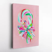 Painted Christmas Bow Canvas Decor, Pink Candy Cane Canvas Wall Art, Festive Holiday Wall Print, Digital Download Xmas Artwork