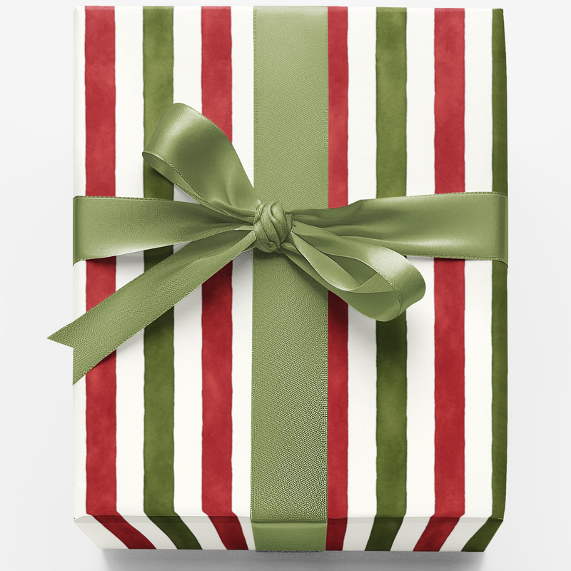 Festive Candy Stripe Gift Wrap, Christmas Red and Green Stripe Wrapping Paper, Holiday Striped Wrapping Paper, Xmas Present Paper Roll