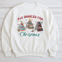 Book Lover Christmas Tree Sweatshirt, All Booked for Christmas Sweatshirt, Adorable Bookish Holiday Sweatshirt, Comfy Reader Xmas Crewneck