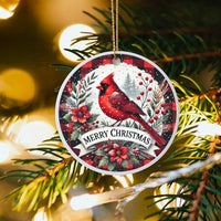 Bird Lover Ceramic Ornament, Red Cardinal Buffalo Plaid Christmas Ornament, Winter Wildlife Keepsake Ornament, Holiday Tree Decor Present