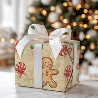 Peppermint Candy Gift Wrap, Watercolor Gingerbread Man Wrapping Paper, Vintage Holiday Wrapping Paper, Traditional Christmas Gift Wrap Roll