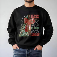 Retro Christmas Cross Crewneck, Jesus Is the Reason for the Season Sweatshirt, Plaid Bow Holiday Sweater, Christian Faith Xmas Pullover
