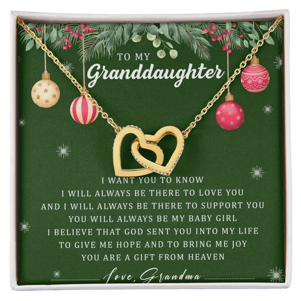 Double Heart Pendant, Granddaughter Interlocking Hearts Necklace, Cubic Zirconia Heart Necklace, Christmas Holiday Keepsake P
