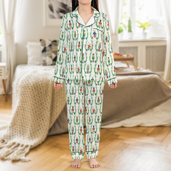 Christmas Nutcracker Pajama Set, Nutcracker Satin Pajamas, Festive Holiday Sleepwear Set, Winter Satin Pajamas, Womens Holida