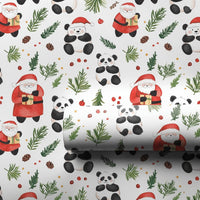 Adorable Panda Christmas Gift Wrap, Panda Santa Wrapping Paper, Watercolor Animal Holiday Present Paper, Whimsical Xmas Wrapping Paper