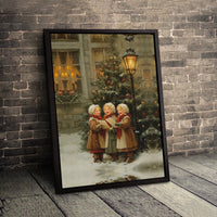 Vintage Snowy Winter Canvas Print, Victorian Christmas Carolers Canvas Wall Art, Holiday Caroling Canvas, Festive Christmas Home Decor Present